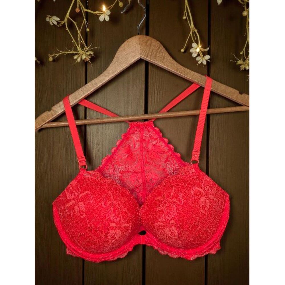 Victoria's Secret Push Up Bra 34DD Lace Racerback Front Closure Underwire